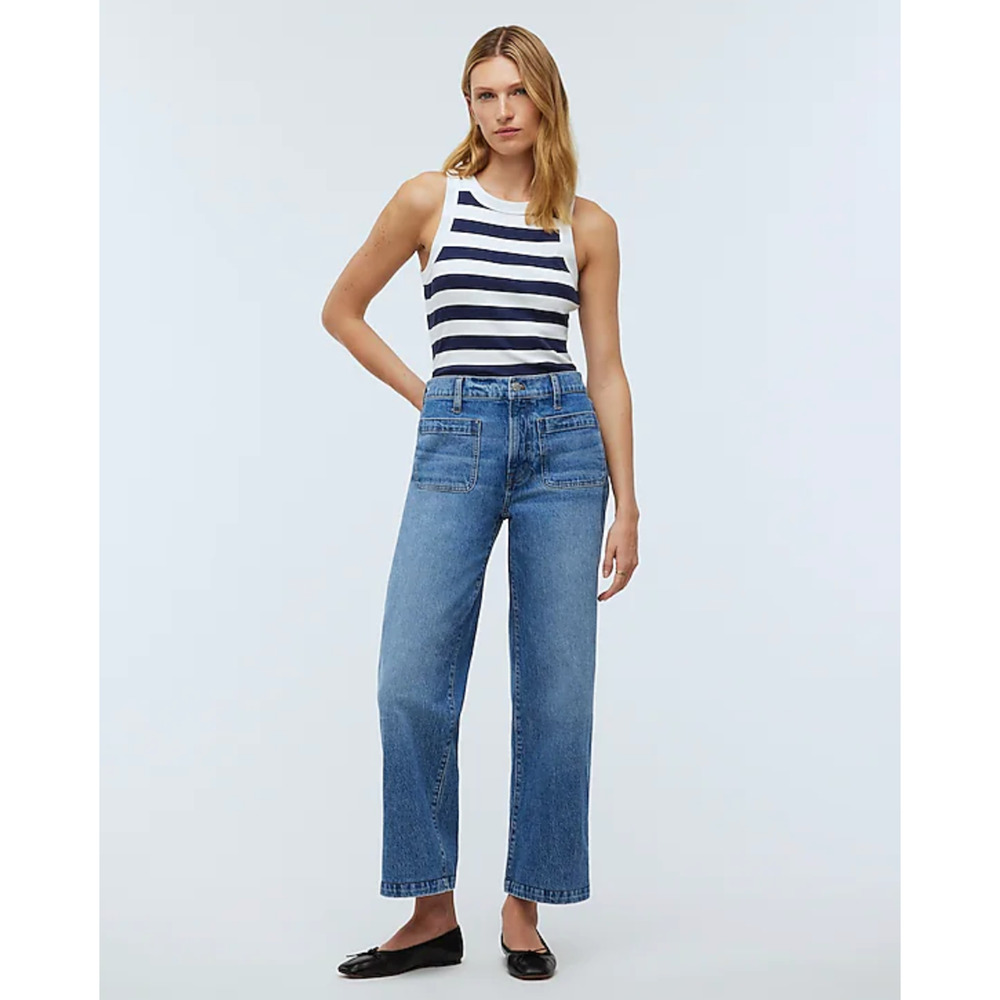Madewell Petite The Perfect Vintage Wide Leg Jean Patch Pocket Blue US 27P NWT